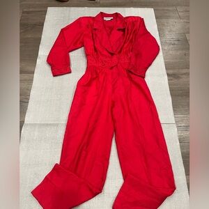 [Sz12]Joan Walters Red LS Jumpsuit Embroidered Paded Disco 80s